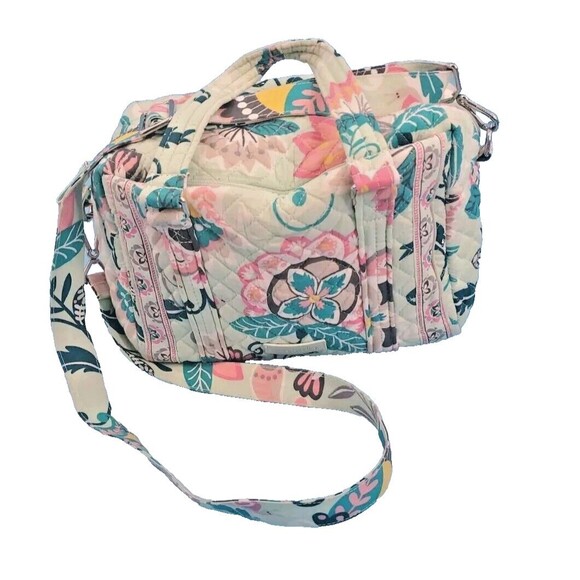Vera Bradley Mint Flowers Travel Takes Case Large Bag With Crossbody Straps - Picture 2 of 16